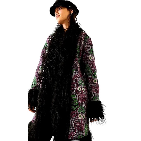 NEW Anna Sui x Free People Jacquard Faux Fur Jacket NWT - Picture 10 of 16
